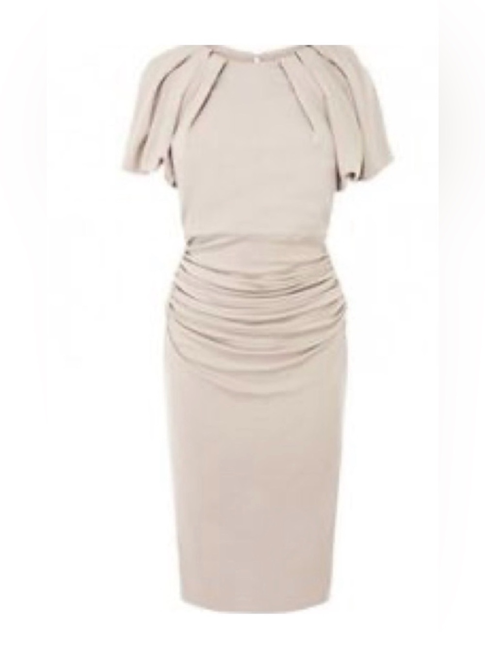 Karen Millen Neutral Beige Ruched Midi Dress